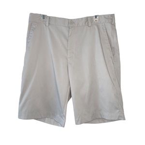 Nike Golf Dri Fit Flat Front Mens Tech White Bone Khaki Mid Rise Shorts Sz 34